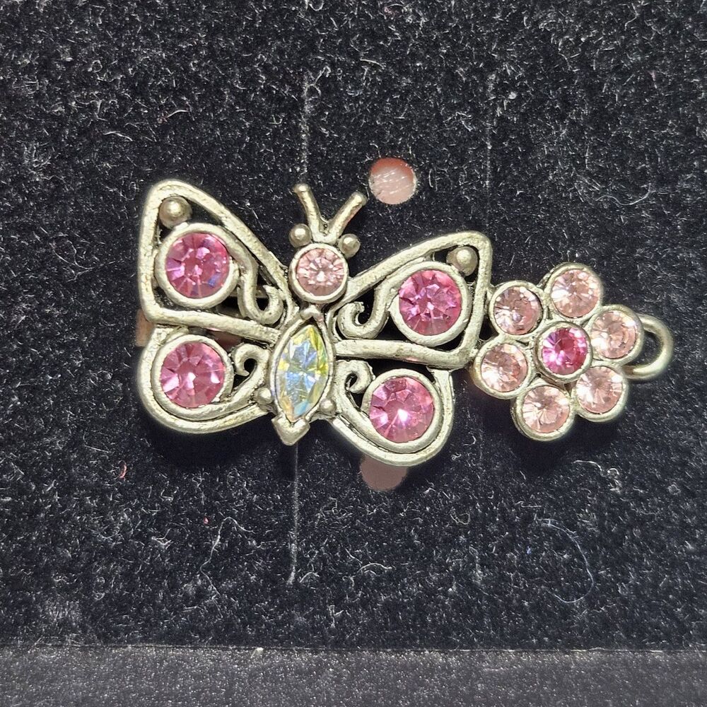 Express Silver Tone Pink Rhinestone Butterfly Flower Hair Clip